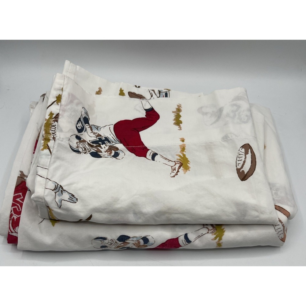 Pottery Barn Kids Football TWIN Sheet + Pillowcase 100% Organic Cotton Football
